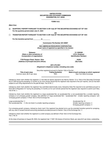 Thumbnail REX American Resources
 10-Q Quarterly Report FY 