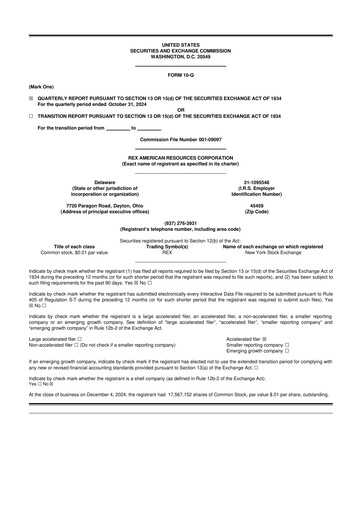 Thumbnail REX American Resources
 10-Q Quarterly Report FY 