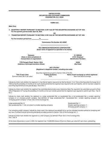 Thumbnail REX American Resources
 10-Q Quarterly Report FY 