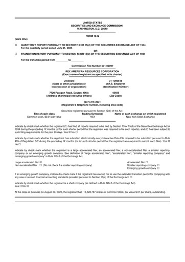 Thumbnail REX American Resources
 10-Q Quarterly Report FY 