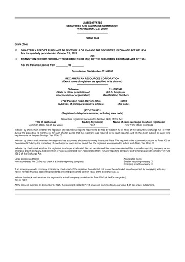 Thumbnail REX American Resources
 10-Q Quarterly Report FY 