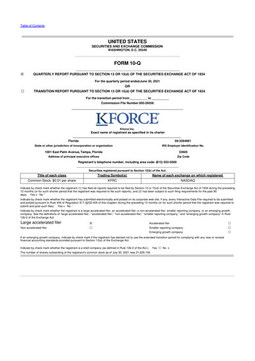 Thumbnail Kforce 10-Q Quarterly Report FY2021 