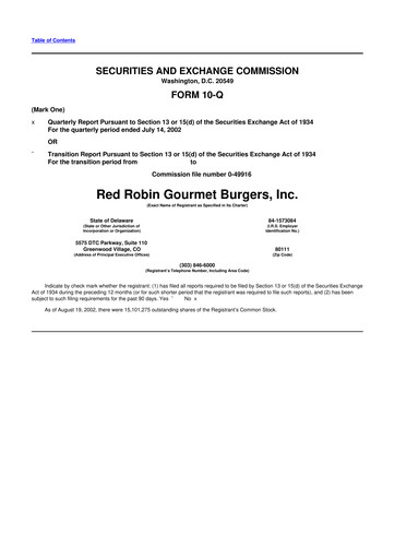 Miniature Red Robin
 10-Q Rapport trimestriel  