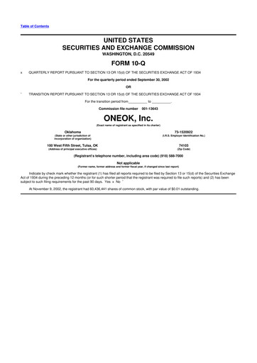 Thumbnail Oneok 10-Q Quarterly Report FY 