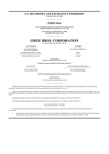 Thumbnail Greif 10-K Annual Report 