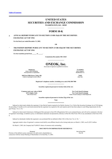 Thumbnail Oneok 10-K Annual Report 