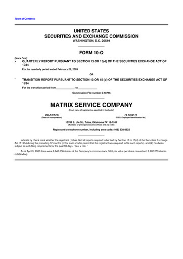 Miniature Matrix Service Company 10-Q Rapport trimestriel  