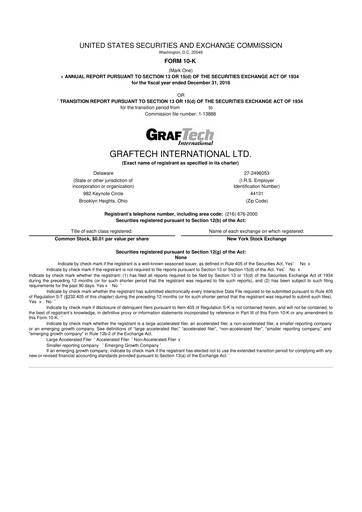 Miniature GrafTech 10-K Rapport annuel 2018