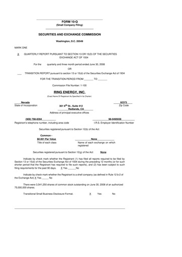 Miniature Ring Energy
 10-Q Rapport trimestriel  