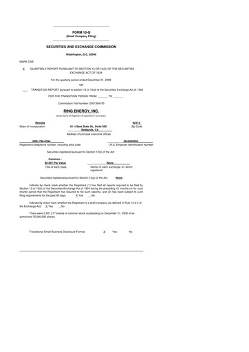 Miniature Ring Energy
 10-Q Rapport trimestriel  