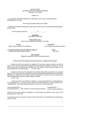Miniature Ring Energy
 10-Q Rapport trimestriel  