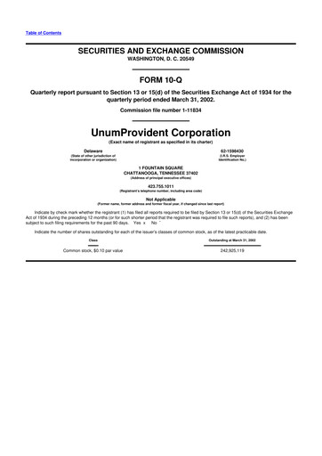 Thumbnail Unum 10-Q Quarterly Report FY 