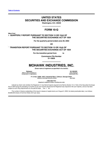 Thumbnail Mohawk Industries
 10-Q Quarterly Report FY 