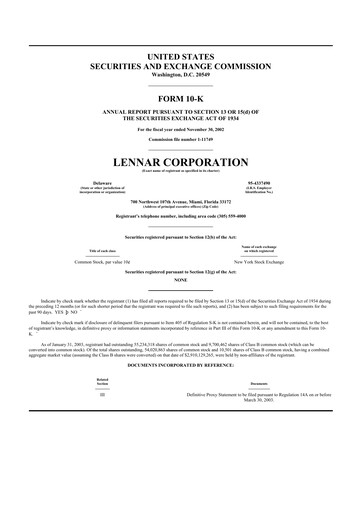 Thumbnail Lennar 10-K Annual Report 