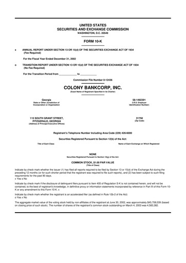 Thumbnail Colony Bankcorp 10-K Annual Report 
