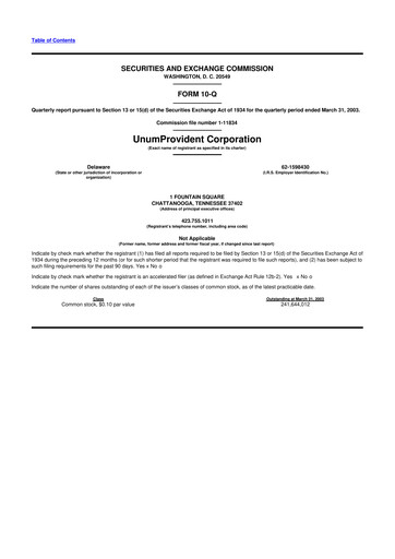 Thumbnail Unum 10-Q Quarterly Report FY 