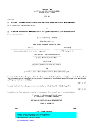 Thumbnail Ethan Allen
 10-Q Quarterly Report FY 