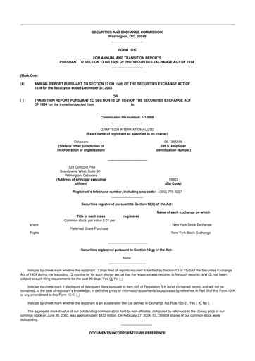 Miniature GrafTech 10-K Rapport annuel 