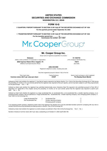 Thumbnail Mr. Cooper Group 10-Q Quarterly Report FY2022 