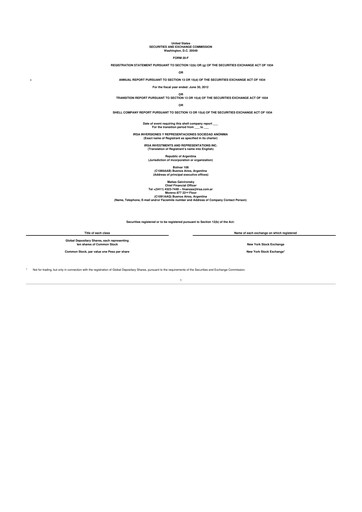 Thumbnail IRSA Inversiones y Representaciones 20-F Annual Report 