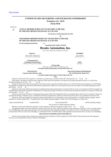 Thumbnail Azenta 10-K Annual Report 2015