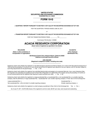 Miniature Acacia Research
 10-Q Rapport trimestriel 2011 