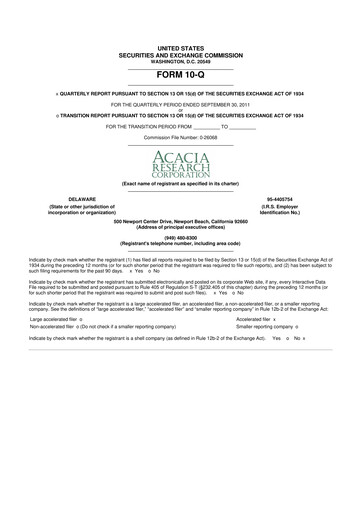 Miniature Acacia Research
 10-Q Rapport trimestriel 2011 
