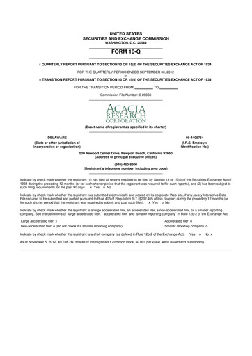 Miniature Acacia Research
 10-Q Rapport trimestriel 2012 