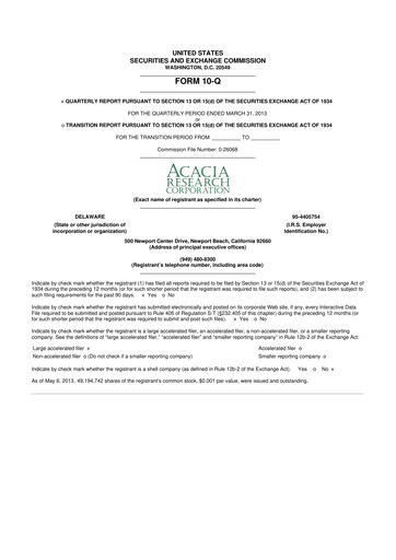 Miniature Acacia Research
 10-Q Rapport trimestriel 2013 