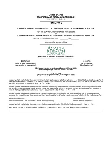 Miniature Acacia Research
 10-Q Rapport trimestriel 2013 