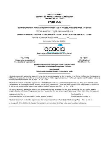 Miniature Acacia Research
 10-Q Rapport trimestriel 2014 