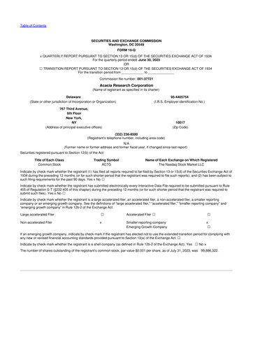 Miniature Acacia Research
 10-Q Rapport trimestriel 2023 