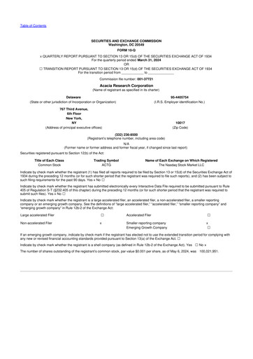 Miniature Acacia Research
 10-Q Rapport trimestriel 2024 