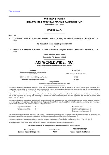 Thumbnail ACI Worldwide
 10-Q Quarterly Report FY2019 