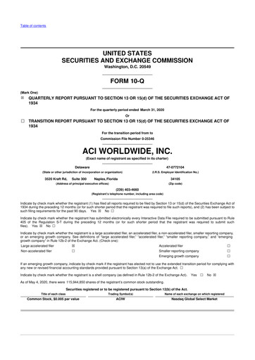 Thumbnail ACI Worldwide
 10-Q Quarterly Report FY2020 