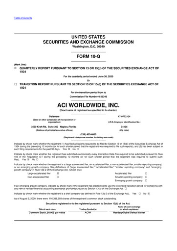 Thumbnail ACI Worldwide
 10-Q Quarterly Report FY2020 