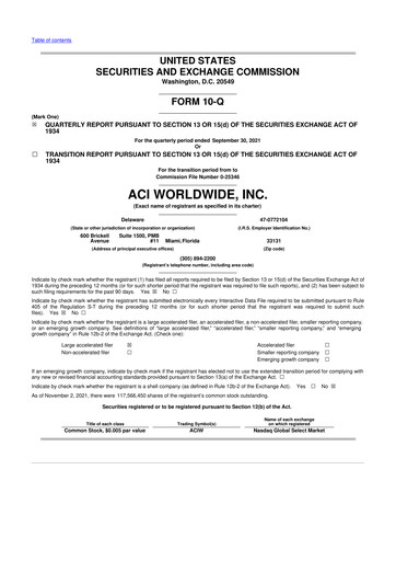 Thumbnail ACI Worldwide
 10-Q Quarterly Report FY2021 