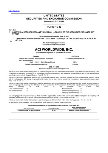 Thumbnail ACI Worldwide
 10-Q Quarterly Report FY2023 