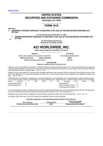 Vorschaubild ACI Worldwide
 10-Q Quartalsbericht  