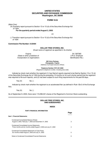 Thumbnail Dollar Tree 10-Q Quarterly Report FY 