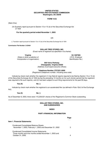 Thumbnail Dollar Tree 10-Q Quarterly Report FY 