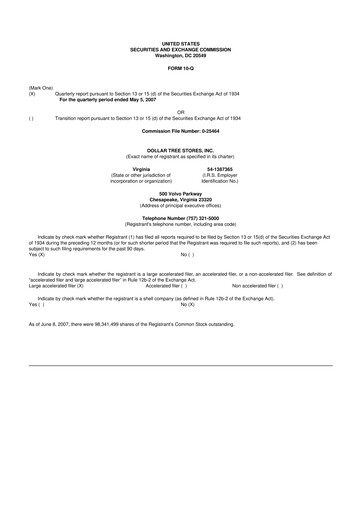 Thumbnail Dollar Tree 10-Q Quarterly Report FY 