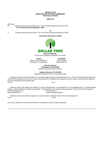 Thumbnail Dollar Tree 10-Q Quarterly Report FY 