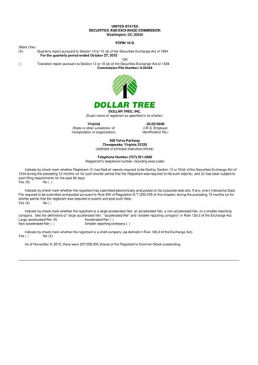Thumbnail Dollar Tree 10-Q Quarterly Report FY 