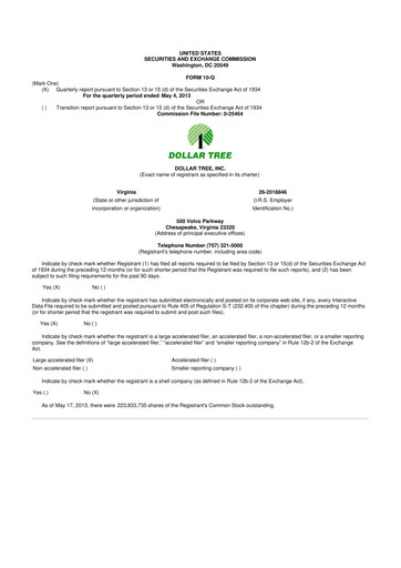 Thumbnail Dollar Tree 10-Q Quarterly Report FY 