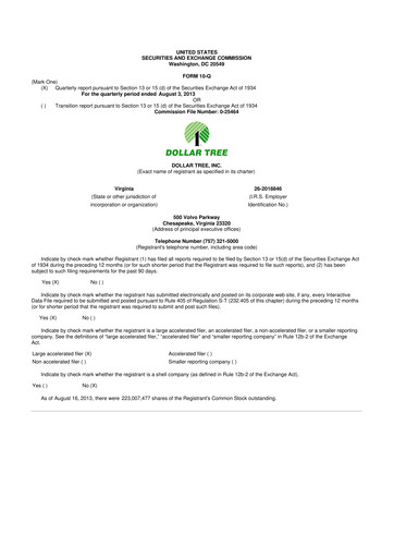 Thumbnail Dollar Tree 10-Q Quarterly Report FY 