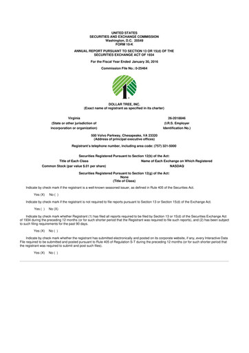 Thumbnail Dollar Tree 10-K Annual Report 