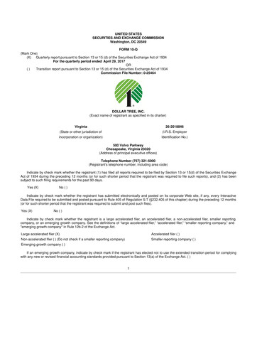 Thumbnail Dollar Tree 10-Q Quarterly Report FY 