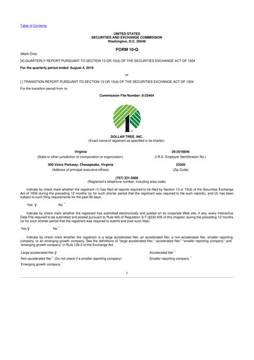 Thumbnail Dollar Tree 10-Q Quarterly Report FY 