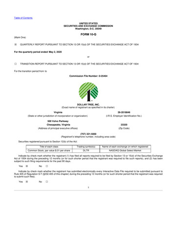 Thumbnail Dollar Tree 10-Q Quarterly Report FY2020 